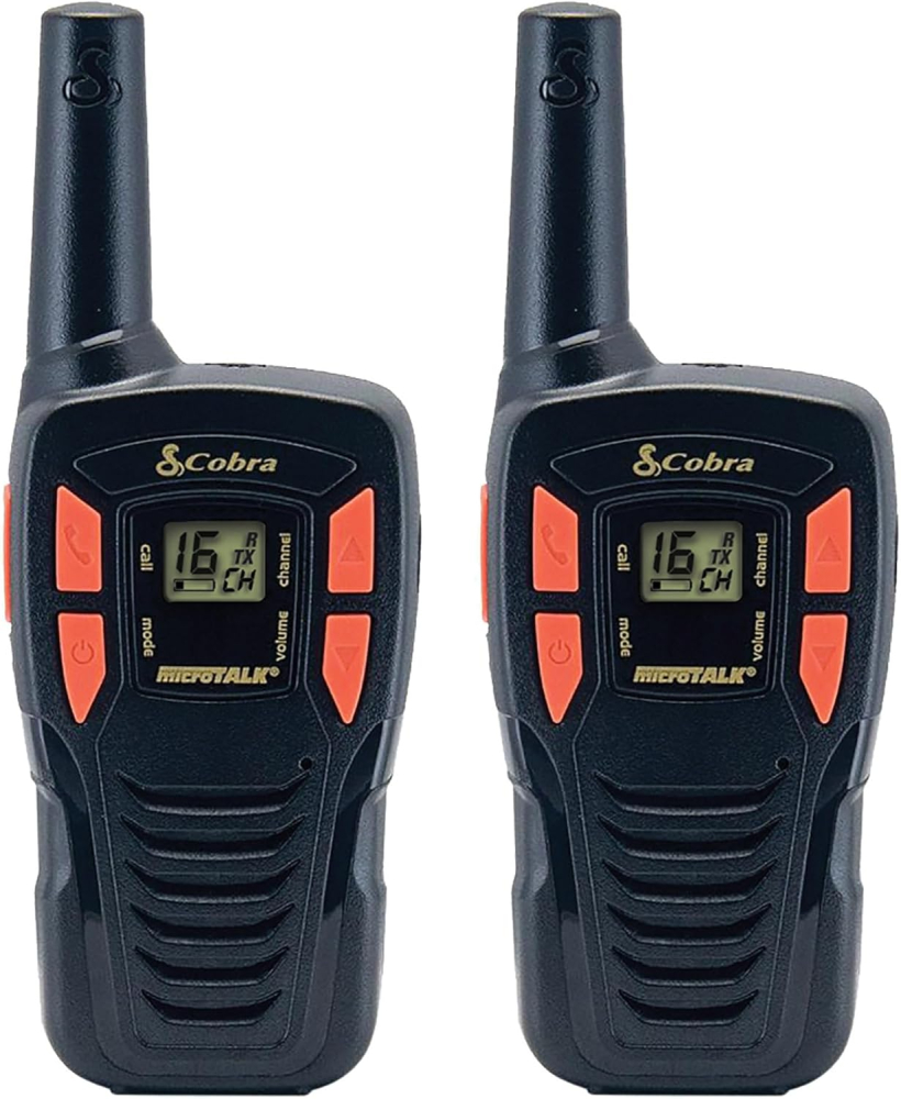 Cobra AM255 Pack of 2 Lightweight Walkie Talkies for Adults, up to 5Km Range, 8 Channels, Power Saving Function, and Includes Rechargeable Batteries – Black