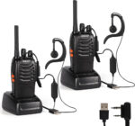 PMR446 Walkie Talkie Long Range for Adults with Earpieces, 16 Channel Handheld 2 Way Radio Rechargeable with Flashlight Li-ion Battery and USB Charger BAOFENG Upgraded 88E (2 Pack)