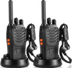 BF-88X Professional Walkie Talkie,16 Channels Long Range Two-Way Radio with USB Charger, Earpieces, Ideal for Kids' Play and Adults' Work (Black, 1 Pair)