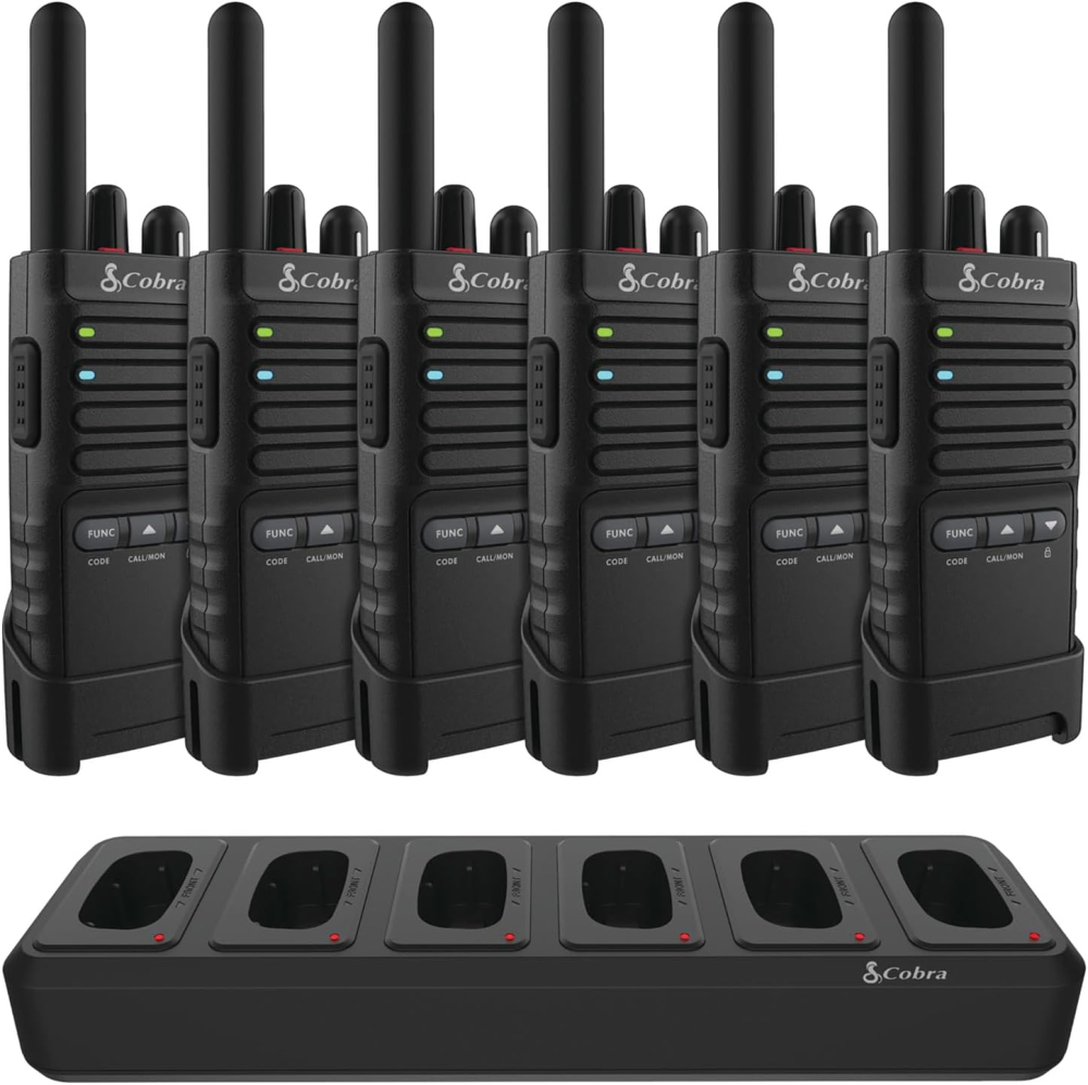 Cobra PX650 Professional Walkie Talkies (6-Pack) – PMR446 Rechargeable Business Two-Way Radios, 300,000 sq. ft/25 Floor Range, Dust Protected and Splashproof (IP54 rating), Black