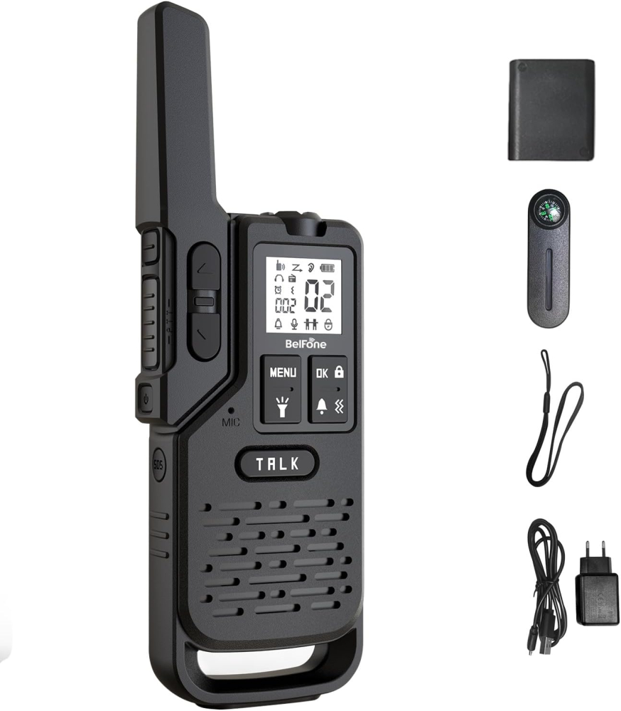 OG200 Long-Range Walkie-Talkies for Adults,5 Mile Range, 8 Channels, IP54 Waterproof, Flashlight, Stopwatch, Compass & NOAA Weather Radio, SOS for Outdoor,Camping & K12 School Use (1 PACK)