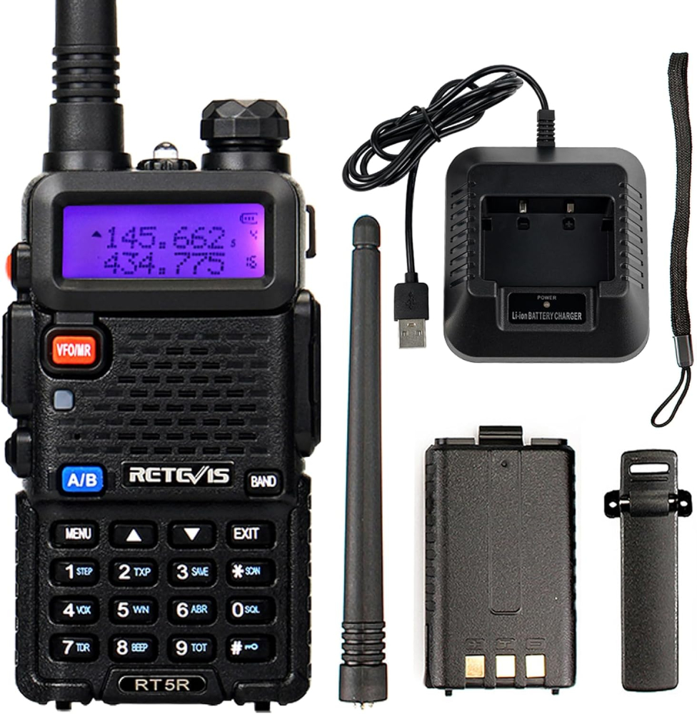 Retevis RT5R Ham Radio, Professional Walkie Talkie, Long Range Two Way Radio, Dual Band, Chirp, 128 Channels, FM, Flashlight, VOX, Type-C, Emergency Alarm(Black, 1 Piece)