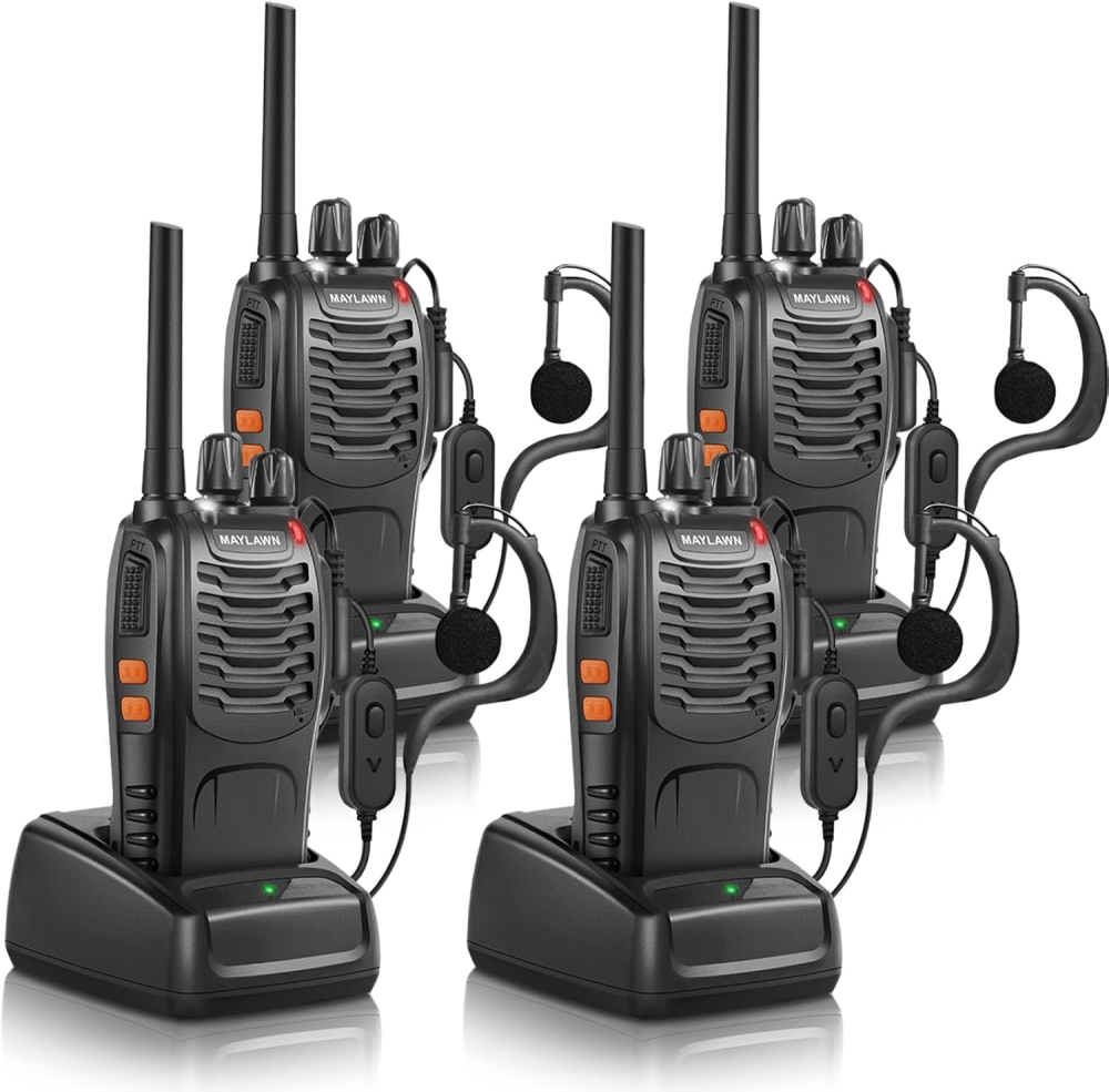 Walkie Talkies Pack of 4, Long Range Walkie Talkies for Adults with Rechargeable Batteries, Portable 2 Way Radio with LED Light Earpieces 16CH Supports VOX Function (PMR446)
