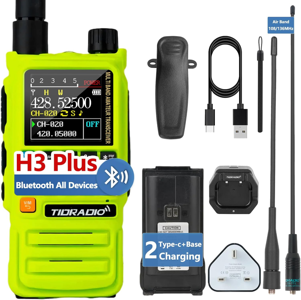 TIDRADIO TD-H3 Plus Ham Radio Bluetooth-headphone-connectable Amateur Radio, Wireless Programming, Airband Receive UK, Walkie Talkies for Adults,Two Way Radio Communication-1 Pack,Green