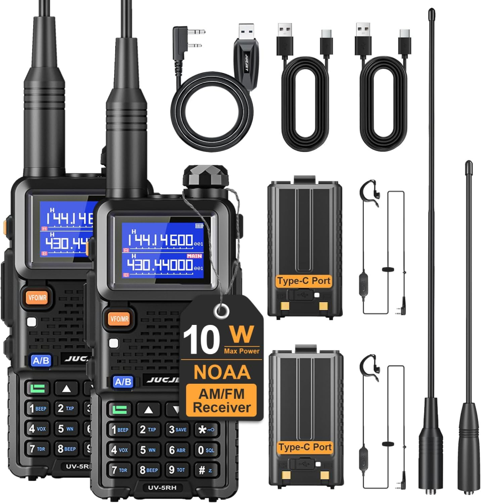 UV-5RH Multi-Band Long Range Radios (Upgrade of UV-5R,2 piece),NOAA Weather Receiver, High Power Handheld Walkie Talkie, One Key Frequency Match,999CH, Type-c Rechargeable Walkie Talkies