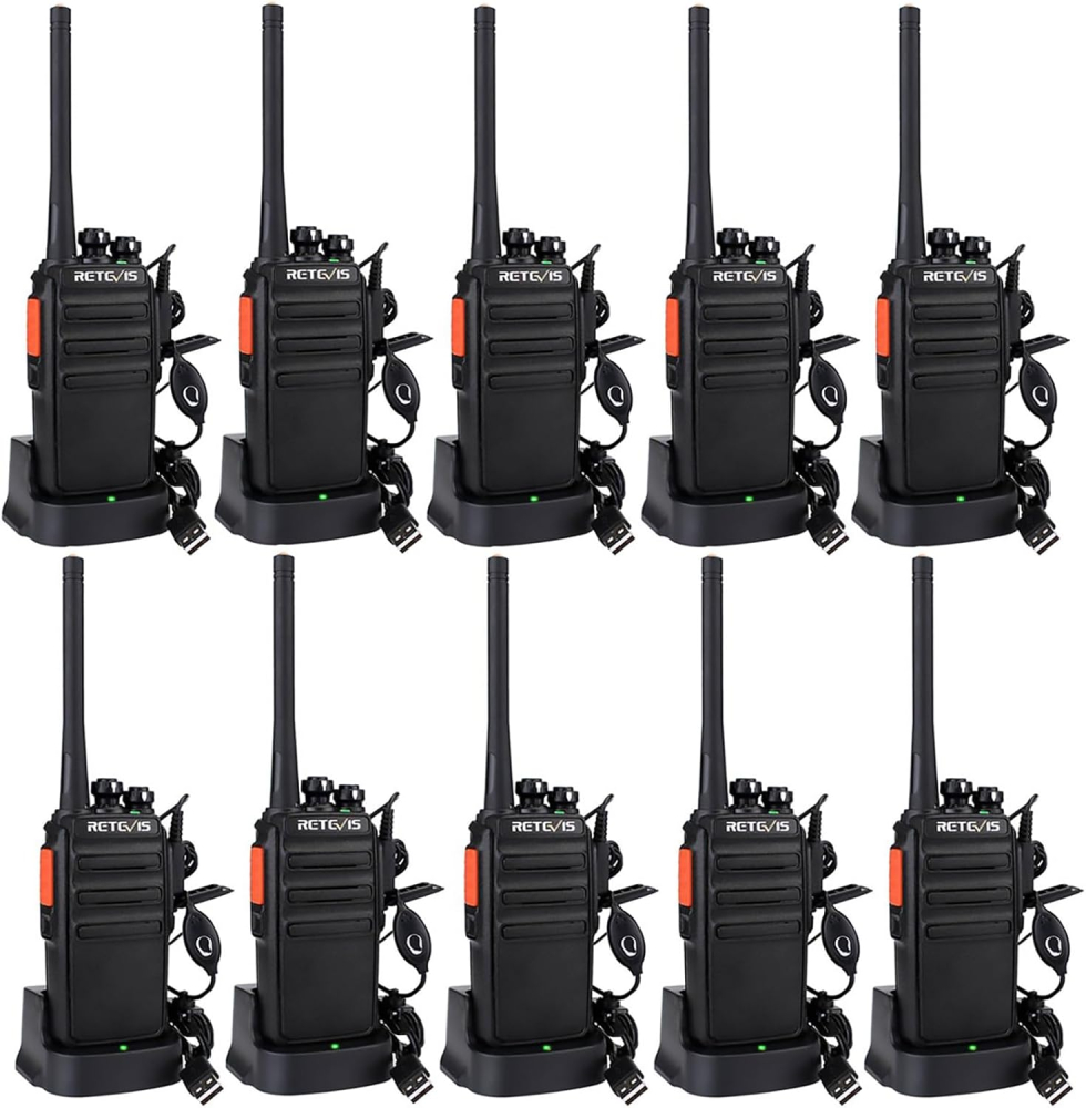 Retevis RT24 Walkie Talkies for Adults, Professional Two Way Radio, PMR446 Long Range License Free, 2 Way Radios Walkie Talkie with Earpieces for Commercial, School (Black,10 Pack)