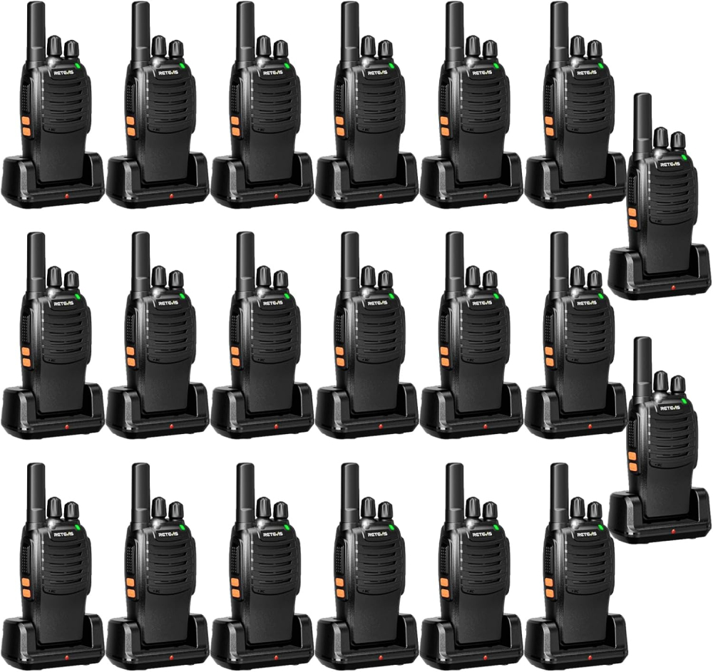 Retevis H777 Walkie Talkies, Walkie Talkies for Adults Rechargeable, Long Range Radio Communication,Type C, 16 Channels CTCSS/DCS, Two Way Radio Professional for Security, Factory (Black, 20 Pcs)