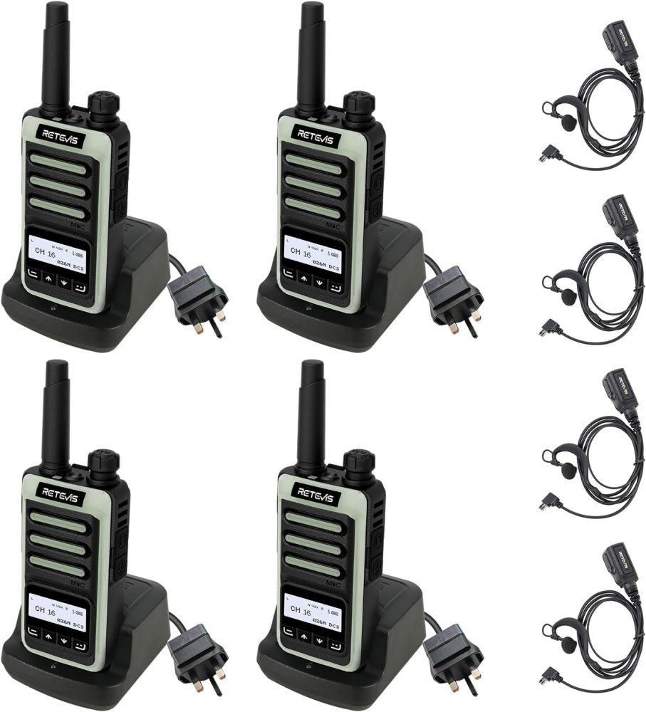 Retevis RB666S Walkie Talkies Professional, Two Way Radio with Type-C Fast Charging, High-Definition Audio, LCD Screen, Portable, VOX And Earpieces for Offices, halloween games(Black, 2 Pairs)