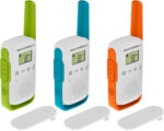 Motorola Moto T42 Talkabout PMR446 2-Way Walkie Talkie Portable Radio’s (One Pack of 3), Green, Blue and Orange