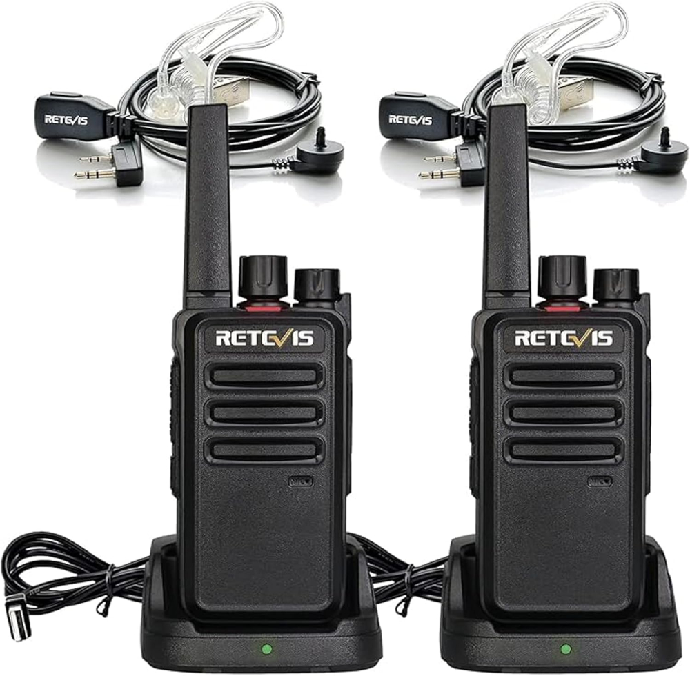 Retevis RT668 Walkie Talkies for Adults, Robust, Rechargeable 2 way radio, Portable Walkie-Talkies, Noise Reduction, Hand Free Walkie Talkie with Earpieces for Outdoor, Hiking (Black, 2Pcs)