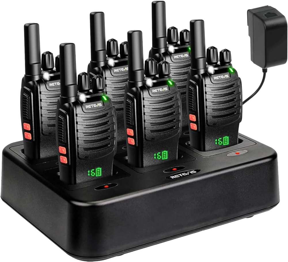 Retevis H777H Walkie Talkies, Two Way Radio with Screen, Rechargeable 2 Way Radio with 6 Way Charger, Flashlight, USB-C Walky Talkie Adult with Emergency Alarm for Business, School (Black, 3 Pcs)