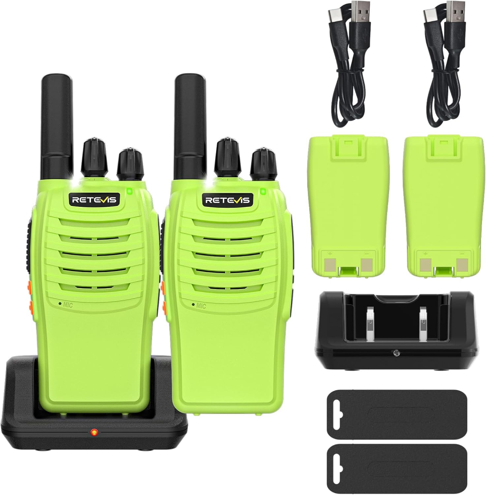 Retevis H777 Walkie Talkies, Rechargeable Walkie Talkies for Adults, One-Key Alarm, USB A-Type C, VOX, Rechargeable Battery, Portable PMR446 Radio for Hiking, Camping, Cycling, Gifts (Green, 1 Pair)