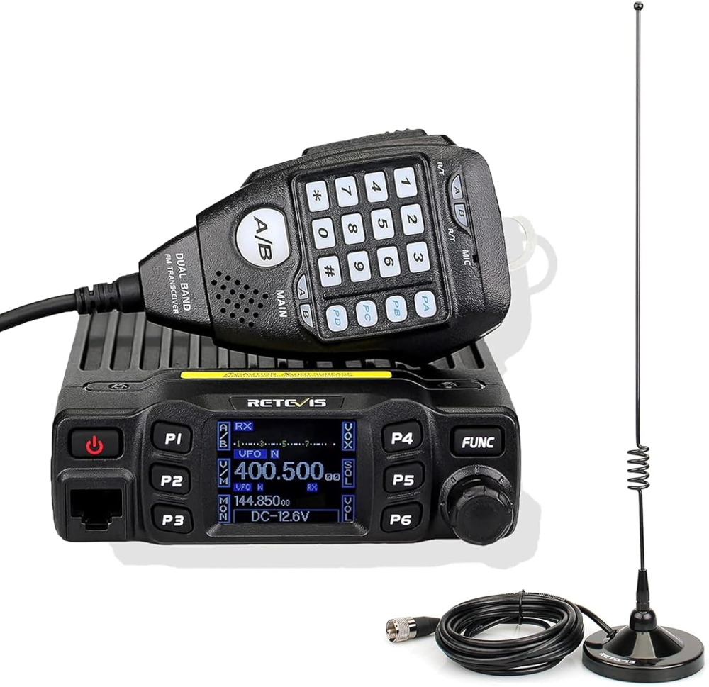 Retevis RT95 Ham Radio Transceiver with Dual Band Antenna, Mini Mobile Transceivers with Rotatable LCD Dual Display, 200 Channels, SL16/PL259 Mobile Car Antenna