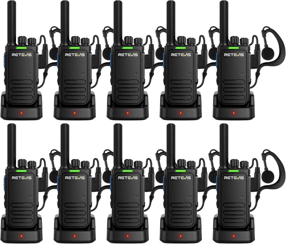 Retevis B64 Two Way Radio, Walkie Talkie with Earpiece, Two-Way AI Soundproof, PMR446 Easy To Use Wear-Resistant, Radio Communication for Car Repair, Dealership,Factory (Black, 10 Packs)