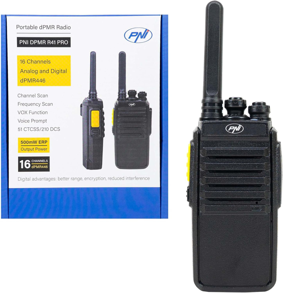 Portable radio station PNI DPMR R41 PRO 0.5W, 16CH, VOX, programmable, 1500mAh, headphones with microphone included
