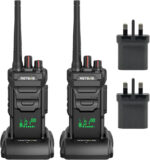 Retevis RT648H Walkie Talkies License-Free, 3-Proof IP67 2 Way Radio, Built-In Display, Type-C/Base Charge, 1500mAh, Alarm, Long Range Two Way Radio for Logistics, Warehouses(2 Pack)