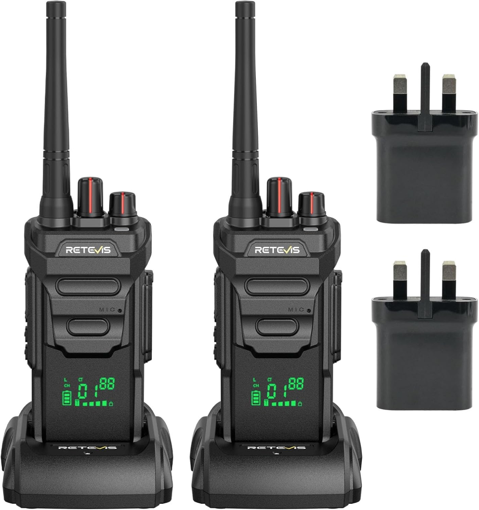 Retevis RT648H Walkie Talkies License-Free, 3-Proof IP67 2 Way Radio, Built-In Display, Type-C/Base Charge, 1500mAh, Alarm, Long Range Two Way Radio for Logistics, Warehouses(2 Pack)