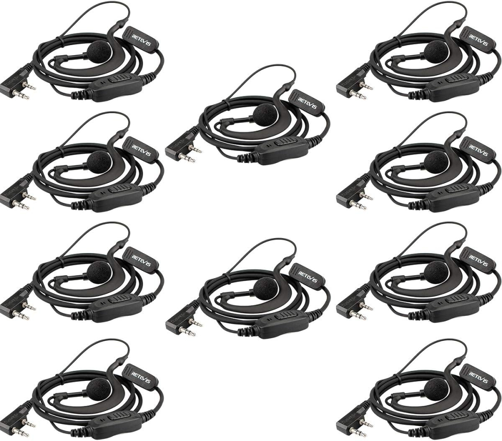 Retevis Radio Earpiece 2 Pin C-Type Radio Headset Compatible with eSynic BF88E Kenwood Radioddity RT24 RT668 RT27 RT622 H777 H777H Walkie Talkie Headset with Mic (10 Pcs)