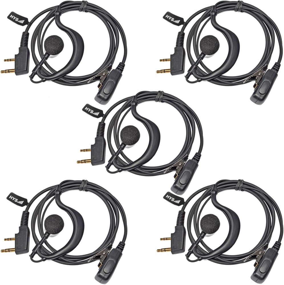 HYS Walkie Talkie Headset with PTT Mic Compatible with Baofeng UV-5R UV5RA BF-888S Quansheng UV-K5 K5(8) Kenwood Two Way Radio, G-Shape Radio Earpiece (G01K-5)