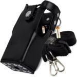 Lsgoodcare Black Hard Leather Carrying Holder Holster Case with Adjustable Shoulder Strap Compatible with Motorola 2 Way Radio HT1250 HT1550 GP320 GP340 GP380 GP338