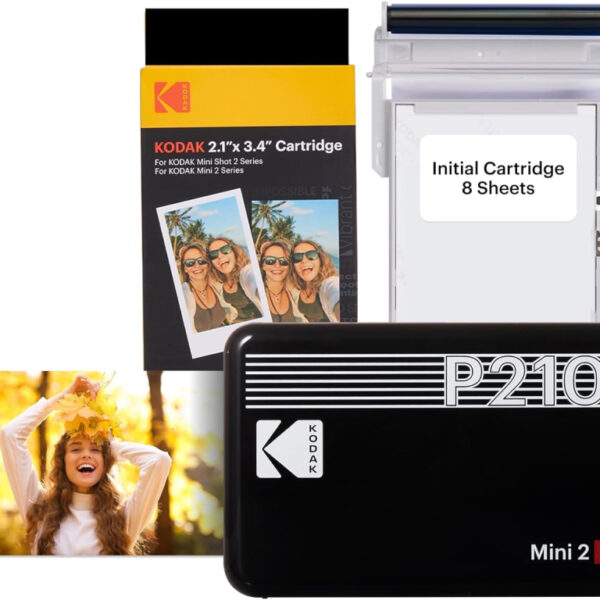 KODAK Mini 2 Retro 4PASS Mobile Photo Printer 5.3 x 8.6 cm Pack of 38 Sheets Black