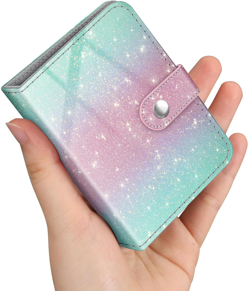 FINTIE Mini Photos Album Book for 2x3 Inch Films - 52 Pockets Small Albums for Fujifilm Instax Mini Instant Camera/Polaroid Hi-Print Pictures, Kpop Photocard Holder Binder, Glittering Green/Pink