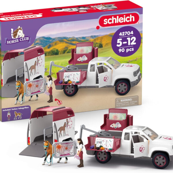SCHLEICH Horse Club - 90 PC Mobile Vet with Trailer Playset - Includes Toy Horse Figurine, Poseable Veterinarian Figure, Moveable Truck and Accessories - Interactive Play Toys for Kids Ages 5+| 42704