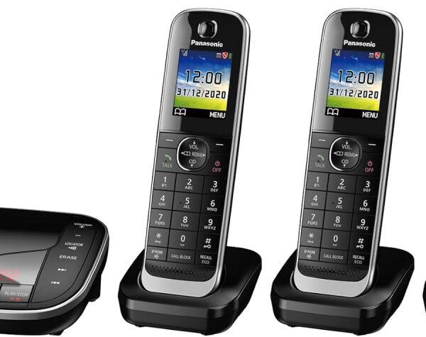 Panasonic KX-TGJ424EB Landline Phone Cordless, House phones, Automated Call Blocker, Answer machine, Colour Display, Quad Handset - Black
