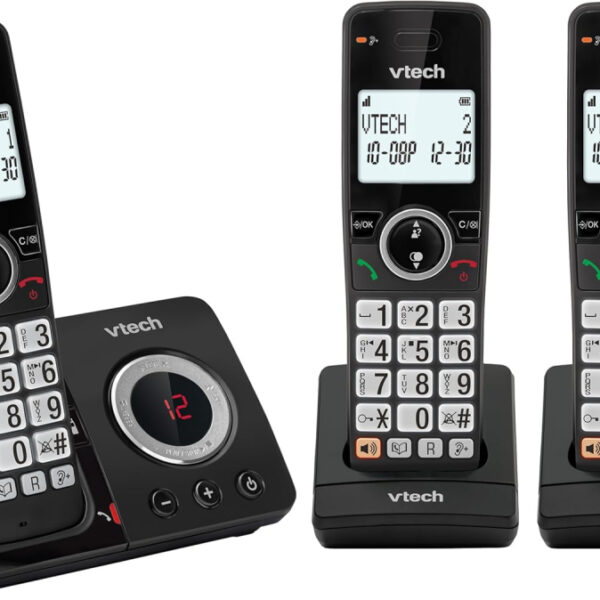 VTech EA5052 DECT Cordless Phone with Answering Machine,Nuisance Call Blocker, Volume Booster, Easy-to-Read Backlit Display, 18 Hours Talk-time, Handsfree Speakerphone, 3-Handset