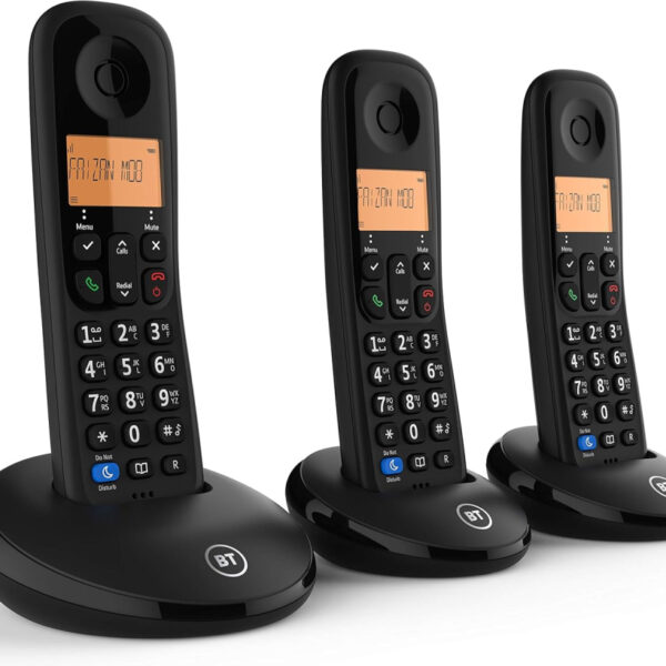 BT Everyday Cordless Landline House Phone, Home Phone, Basic Call Blocker, Do Not Disturb button, Trio Handset Pack