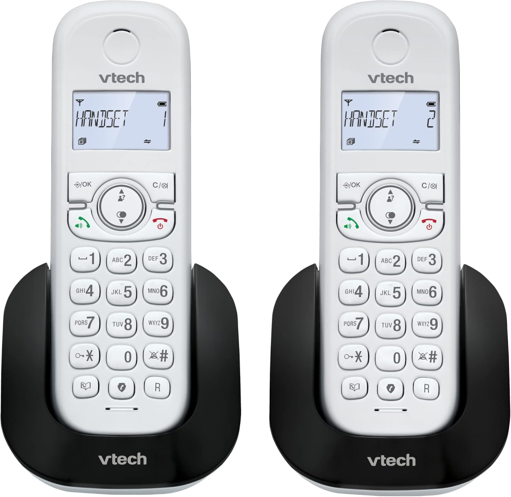 VTech CS1501 DECT Cordless Phone with Call Block, 2 Handsets, Intercom, Landline House Phones, White, Caller ID/Call Waiting, Redial, Handsfree, illuminated Display and Keypad