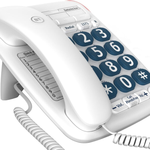 BT Big Button 200 Corded Landline House Phone, Home Phone, Elderley Friendly Big Buttons, Hearing Aid Compatible, Amplified Speech, Handsfree