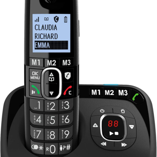 Amplicomms Big Tel 1580 Single Cordless Big Button Phone for Elderly with Answer Machine - Loud Phones for Hard of Hearing - Hearing Aid Compatible Phones - Cordless Number Telephone