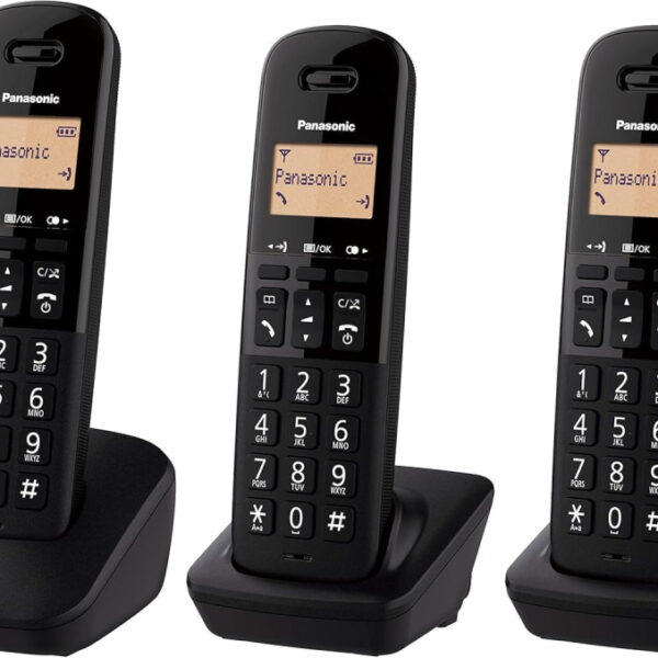 Panasonic KX-TGB613EB DECT Cordless Landline Telephone with Nuisance Call Blocker and Shock Resistant Handsets (Triple Handset Pack) – Black