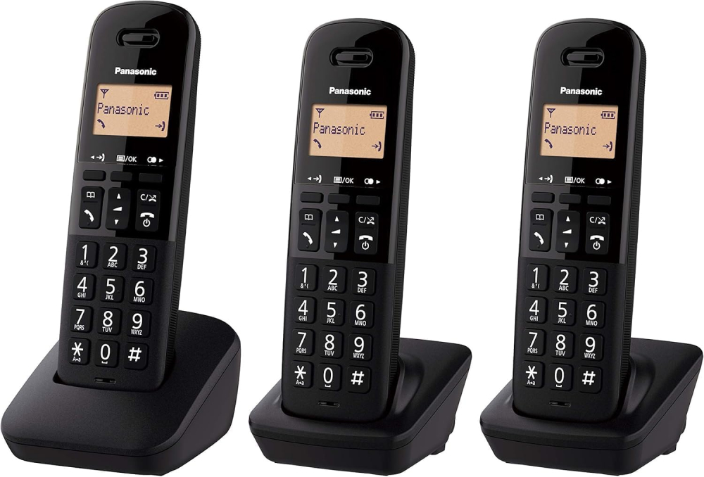 Panasonic KX-TGB613EB DECT Cordless Landline Telephone with Nuisance Call Blocker and Shock Resistant Handsets (Triple Handset Pack) – Black