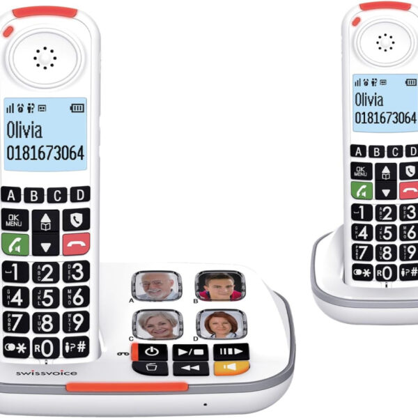 SWISSVOICE - Xtra 2355 Duo - DECT - Cordless Telephone - Large Keys - Answering Machine - Audio Boost - Loud Ringtones - Hearing Aids Compatible - Call Block- 2 Handsets - White