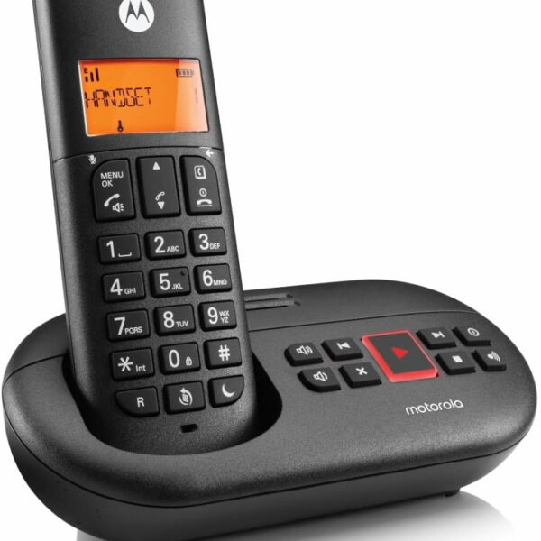 Motorola E211 Cordless Landline House Phone, Home Phone, Answer Machine, Nuisance Call Blocking, Do Not Disturb Button, Amber Backlit Display, Single Handset Pack