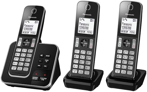 Panasonic KX-TGD623 Cordless Home Phone with dedicated call block key for easy call block registrationr and Digital Answering Machine - Black and Silver (Pack of 3)