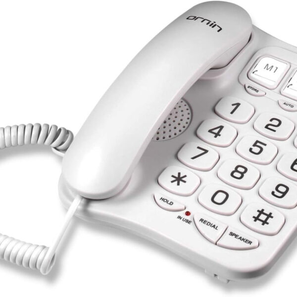 S016 Big Button Corded Telephone with Speaker, Hearing Aid Compatible for Seniors (White)