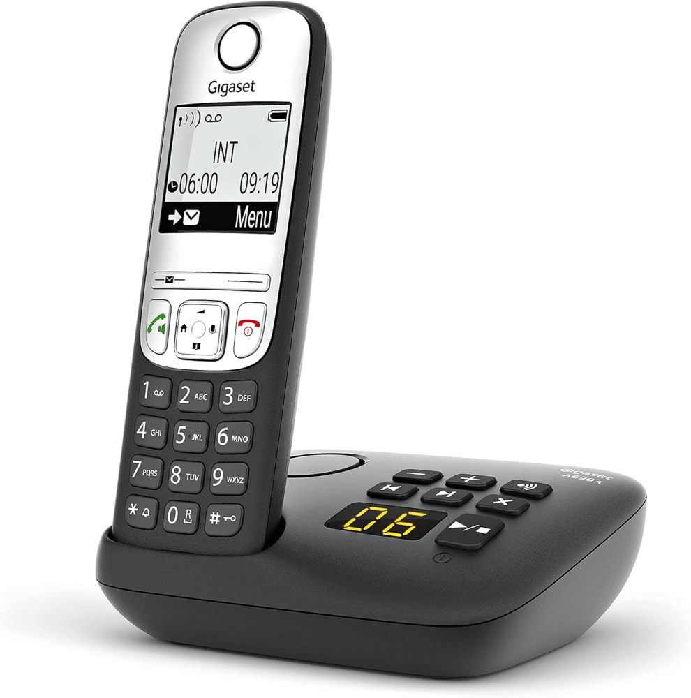 Gigaset A690A Easy to use Cordless DECT Home Telephone with Answering Machine, Speakerphone,Nuisance call block, home office. Single Handset, Silver/Black (Single)
