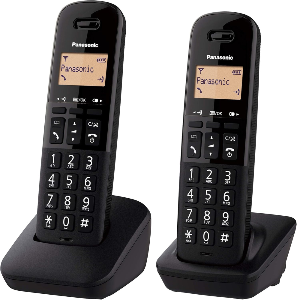 Panasonic KX-TGB612EB Cordless Landline Telephone, with Nuisance Call Blocker and Shock Resistant Handsets, Twin Pack - Black