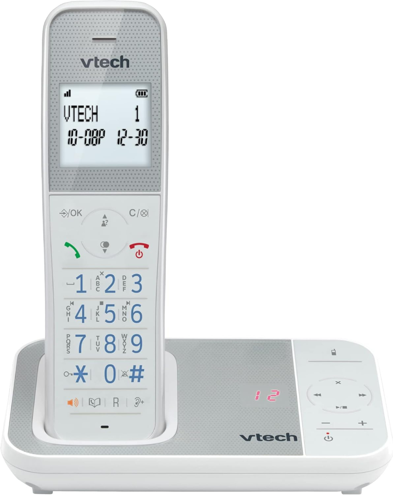 VTech XS1050 DECT Cordless Phone with Answering Machine, 1 Handset, Landline House Phone, AntiBacterial Plastic, Call Block, Volume Booster, Handsfree, Speed Dial, illuminated Display and Keypad