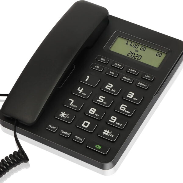 Corded Landline Phones for Home/Office, Desk Corded Telephone with Display and Adjustable Volume, Support Music on Hold, Speakerphone, DND and Calculator Function, Uvital House Phone (Black)