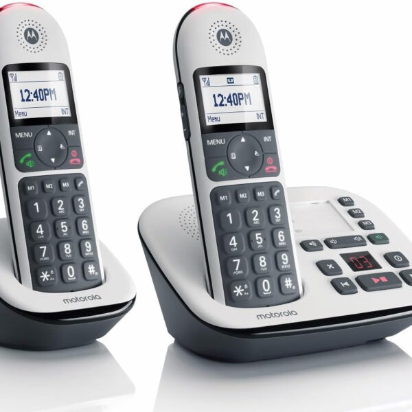 Motorola CD5012 Cordless Landline House Phone, Home Phone, Big Buttons, Nuisance Call Blocking, Answer Machine, Amplification button, HAC, Twin Handset Pack