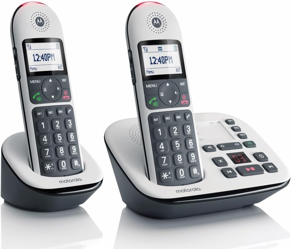 Motorola CD5012 Cordless Landline House Phone, Home Phone, Big Buttons, Nuisance Call Blocking, Answer Machine, Amplification button, HAC, Twin Handset Pack