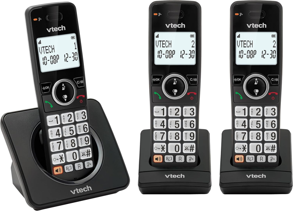 VTech EA5002 DECT Cordless Phone with Nuisance Call Blocker,Easy-to-Read Backlit Display,Landline Phone with 18 Hours Talk-time,Volume Booster,Handsfree Speakerphone,Speed Dial,3-Handset