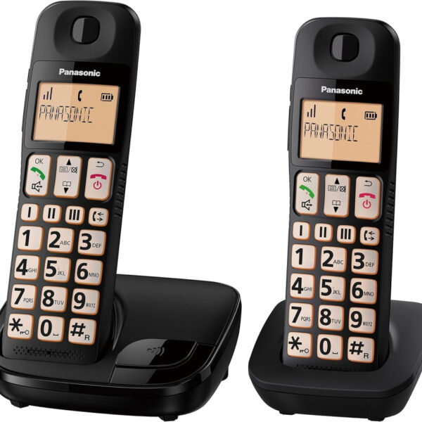 Panasonic KX-TGE112E Big Button Twin DECT Cordless Telephone with Nuisance Call Blocker & LCD Display (Twin Handset Pack) - Black