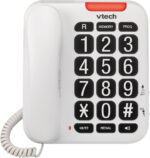 Vtech SA3100 Corded Senior Phone for Elderly with High-Contrast Large Buttons,Multilingual Talking Digits,Visual Ringer,Speed Dial,Speakerphone,No AC Power,Earpiece and Speakerphone Volume Control