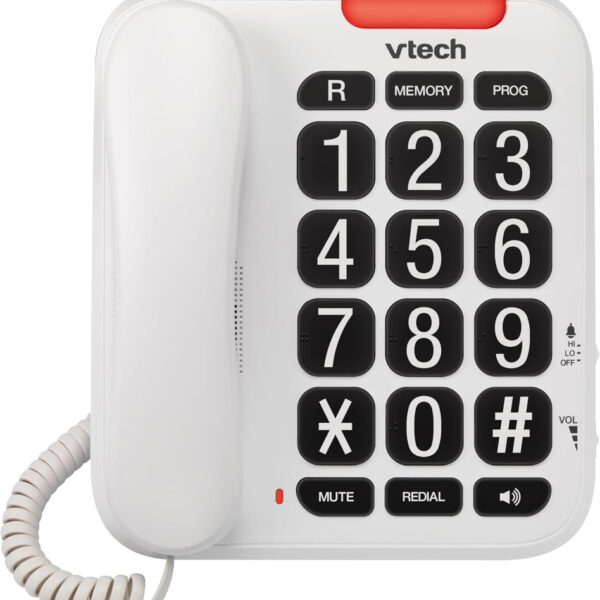 Vtech SA3100 Corded Senior Phone for Elderly with High-Contrast Large Buttons,Multilingual Talking Digits,Visual Ringer,Speed Dial,Speakerphone,No AC Power,Earpiece and Speakerphone Volume Control