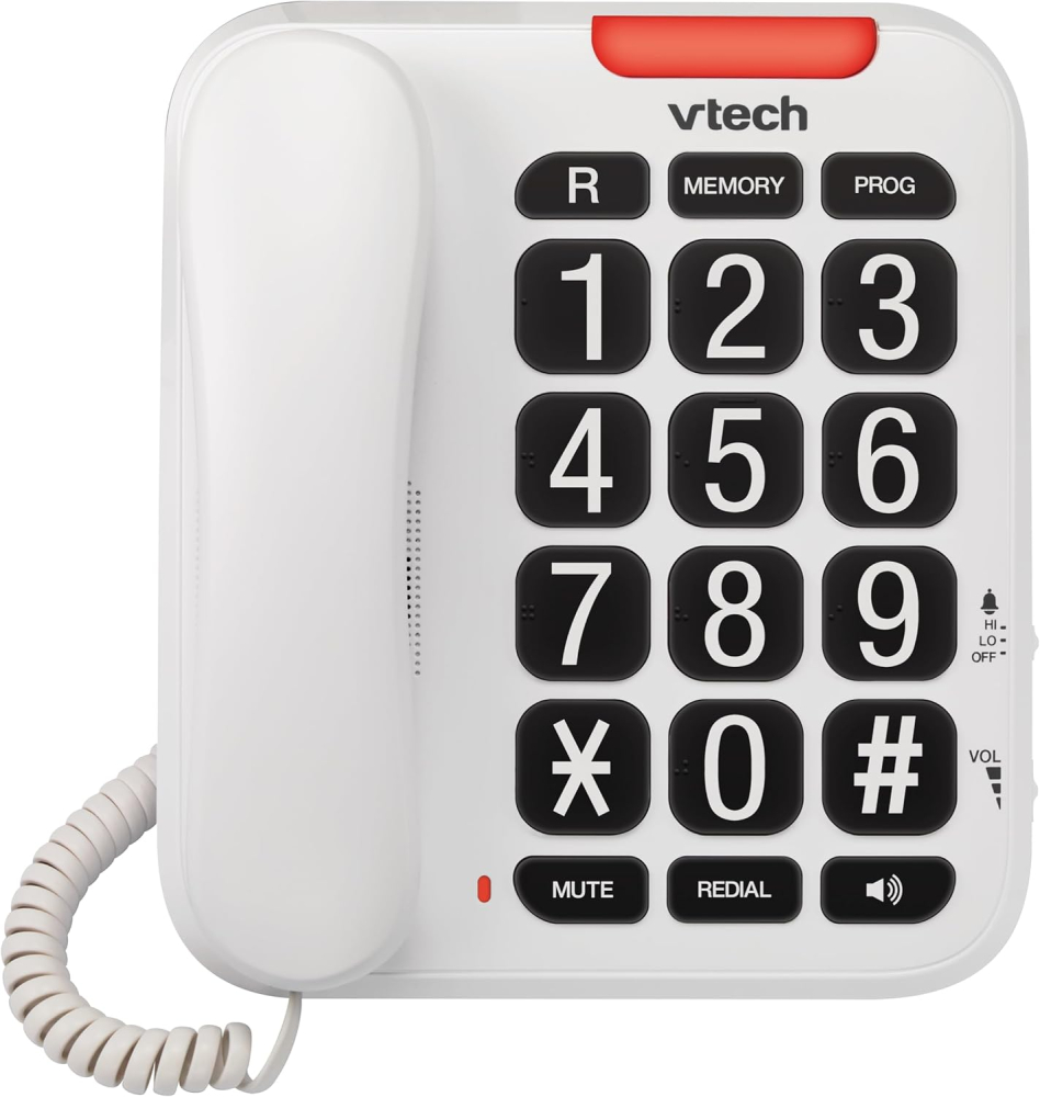 Vtech SA3100 Corded Senior Phone for Elderly with High-Contrast Large Buttons,Multilingual Talking Digits,Visual Ringer,Speed Dial,Speakerphone,No AC Power,Earpiece and Speakerphone Volume Control